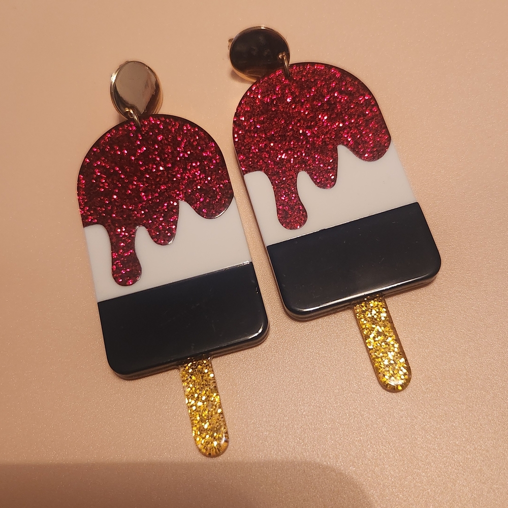 Glitter Popsicle Earrings - Red, Black, White, and Gold